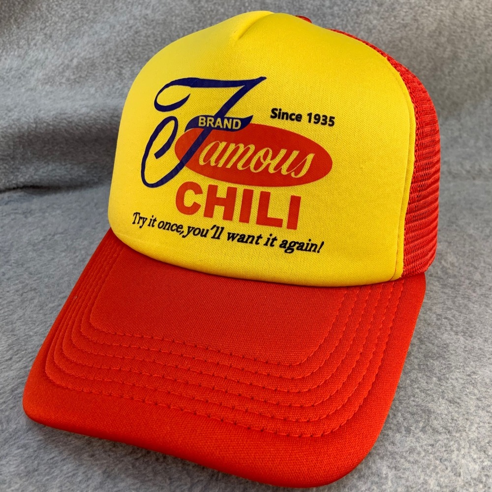 Famous Chili Mens Red Yellow Unbranded Trucker Hat Snapback Retro OSFM